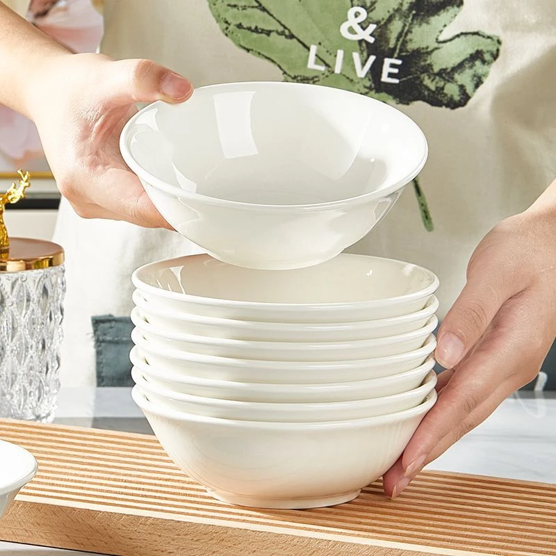 【6英寸斗碗10个装】纯白陶瓷碗家用吃饭碗2025新款白瓷斗碗早餐店