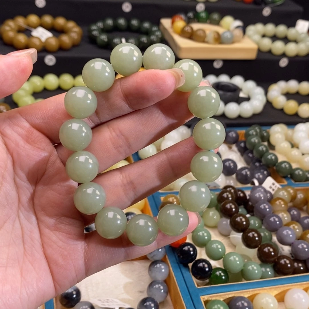 和田玉手链 14MM未镶嵌且末蓝