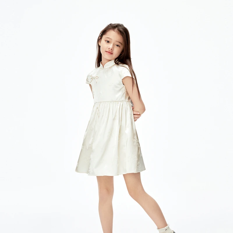 littlemoco童装25秋装新款女童玉兔印花中式连衣裙裙子蝴蝶结