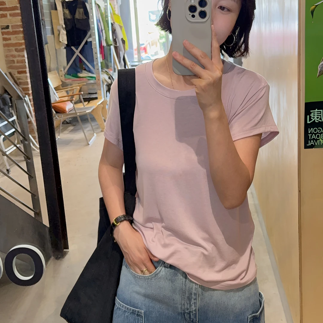 CHA MA GO DO09705夏季休闲纯色极简圆领舒适面膜T