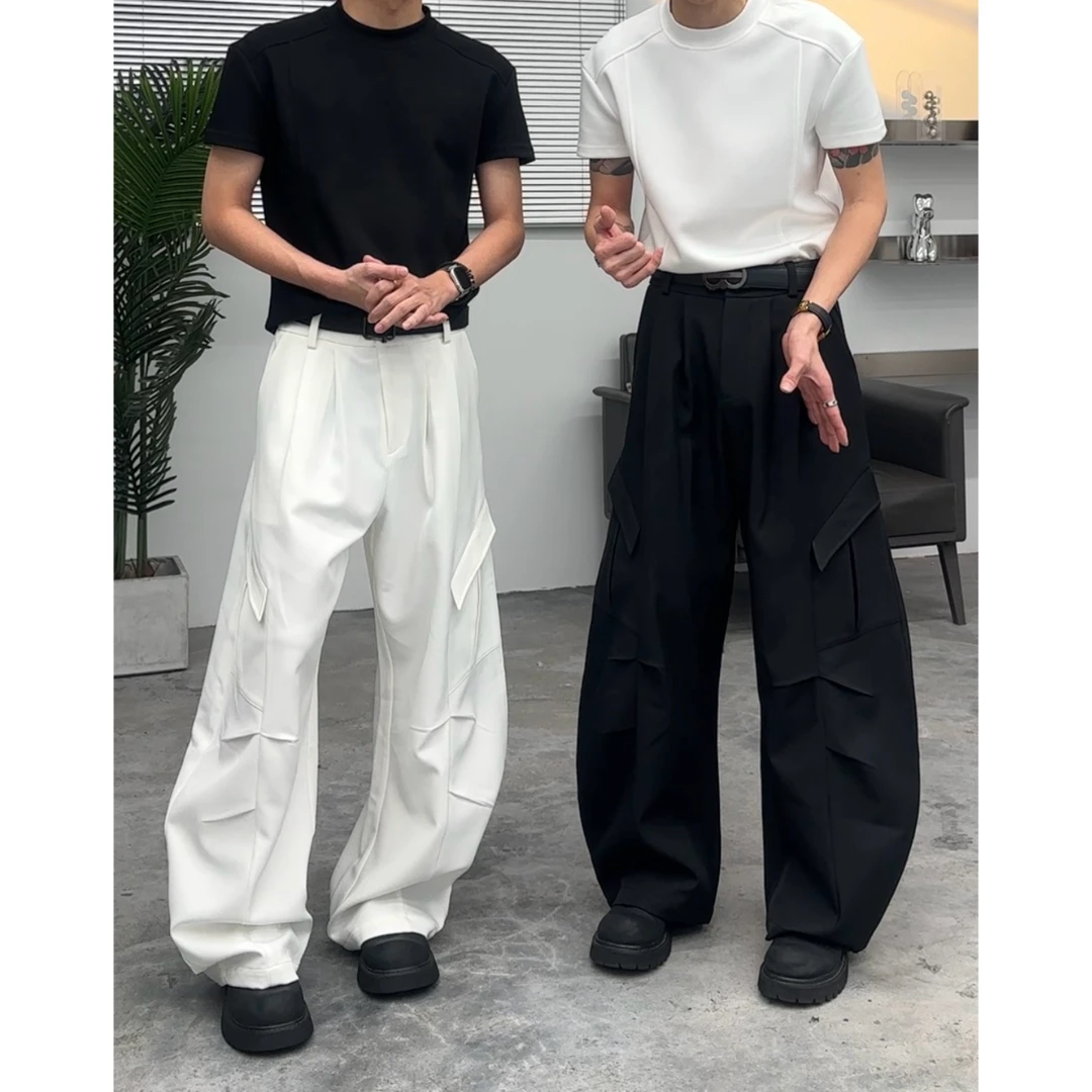 工装裤褶皱小弯刀裤夏季立体剪裁潮西裤休闲裤百搭阔腿裤DY10096