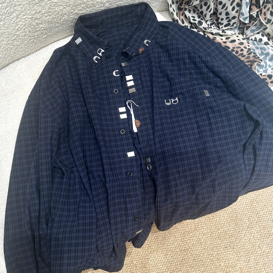 gaogao～AW格纹翻领金属扣装饰长袖衬衫