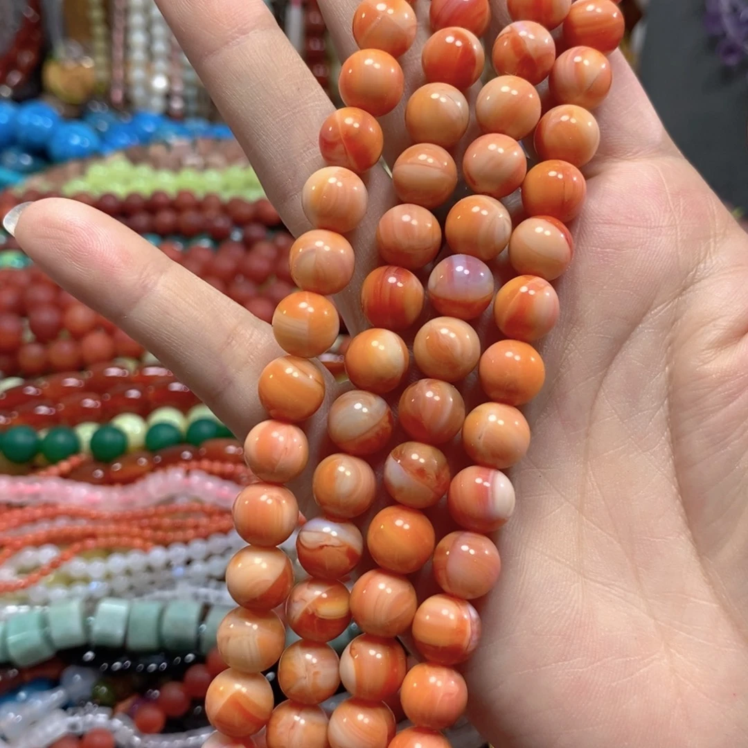 玛瑙/玉髓未镶嵌珠宝半成品奶皮玛瑙一条卡10mm