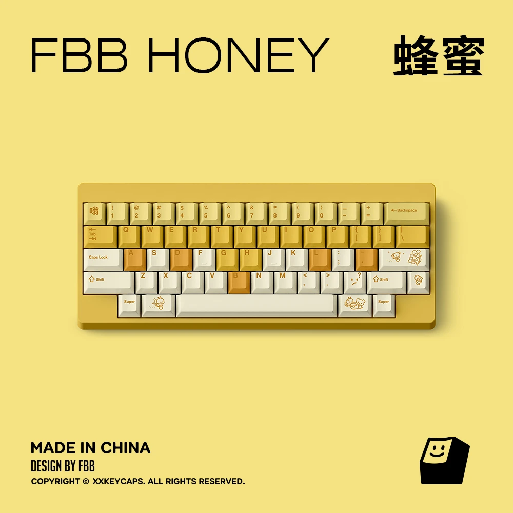 FBB原创键帽Honey蜂蜜PBT热升华1.7mm加厚黄色客制化键盘个性可爱