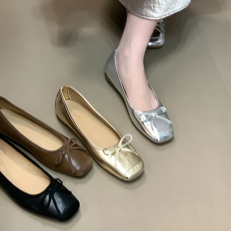 法式蝴蝶结平底女鞋单鞋女浅口芭蕾舞奶奶鞋温柔晚风配裙子豆豆鞋