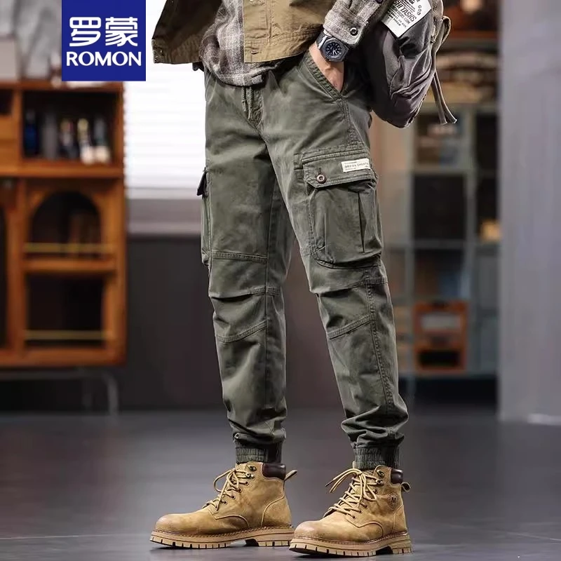 Romon/罗蒙美式工装裤宽松潮牌加厚休闲裤子爆款户外复古束脚裤男