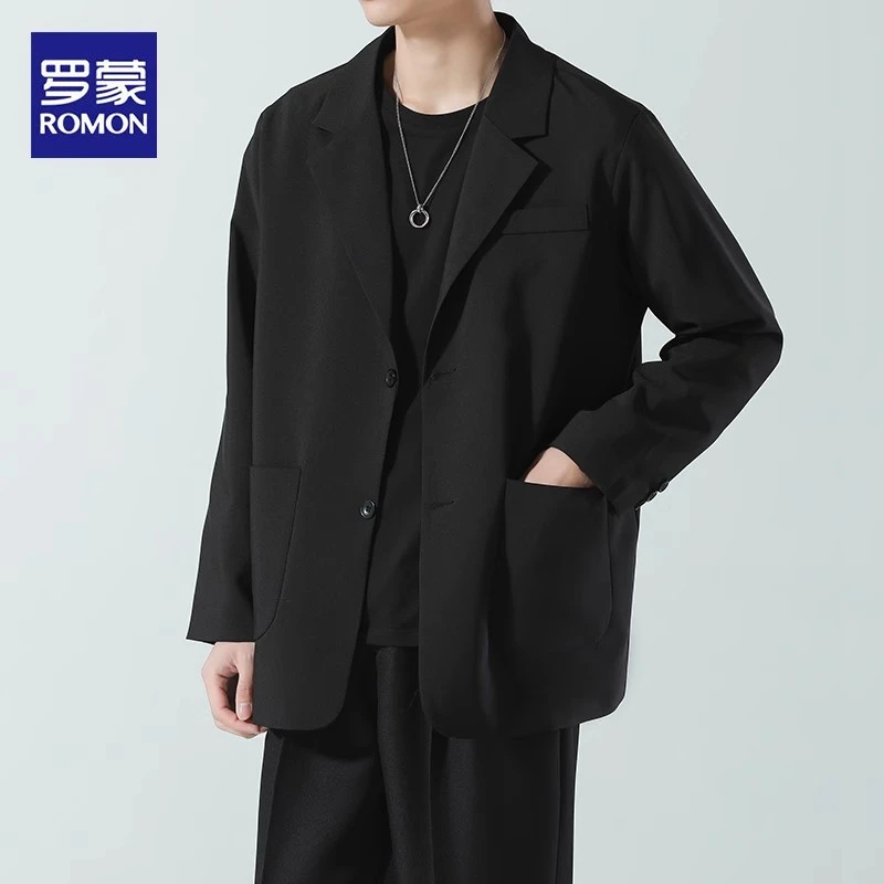 罗蒙春秋款休闲西装外套男宽松dk制服男装高级感痞帅轻熟风西服