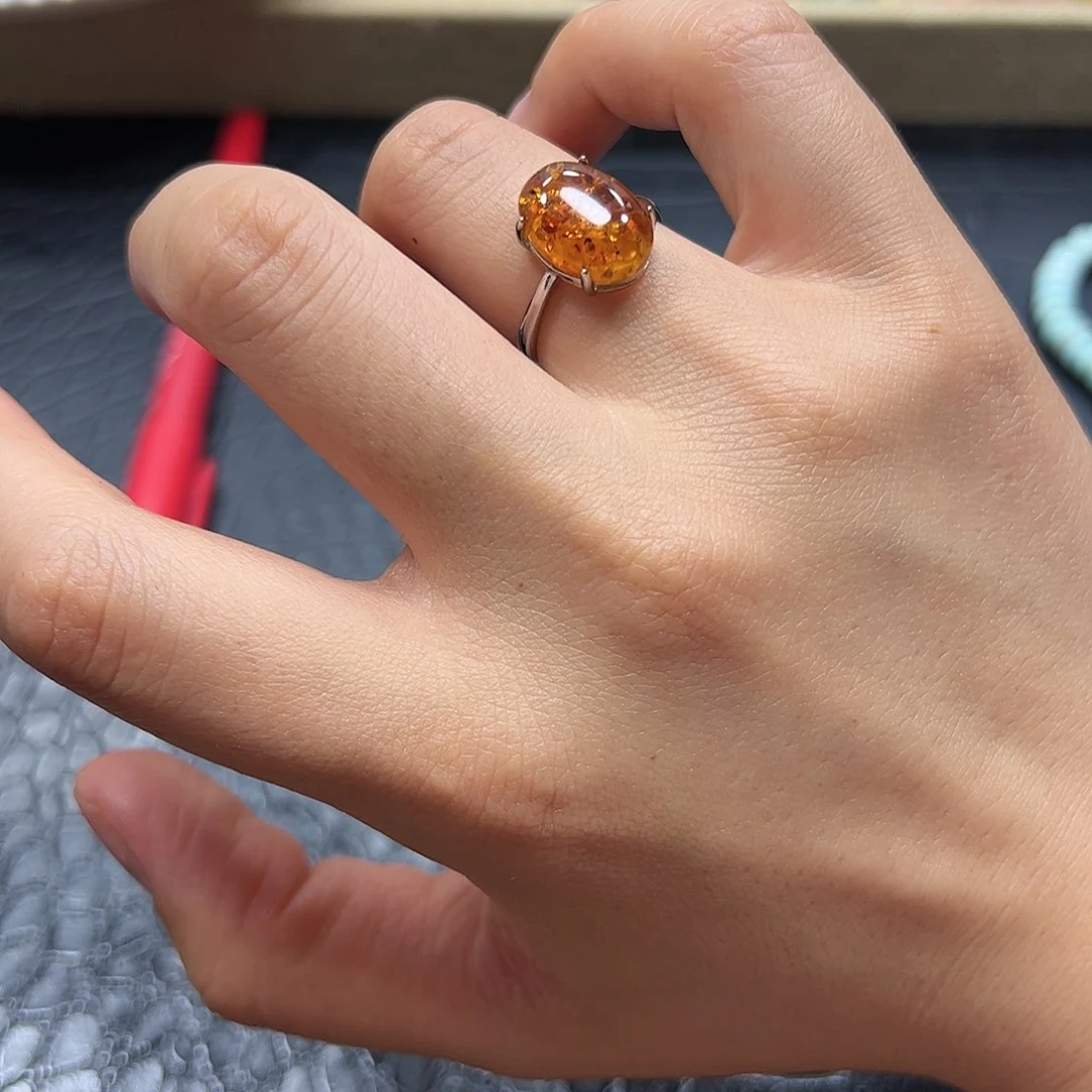 烟晶手链银S925镶嵌花珀戒指