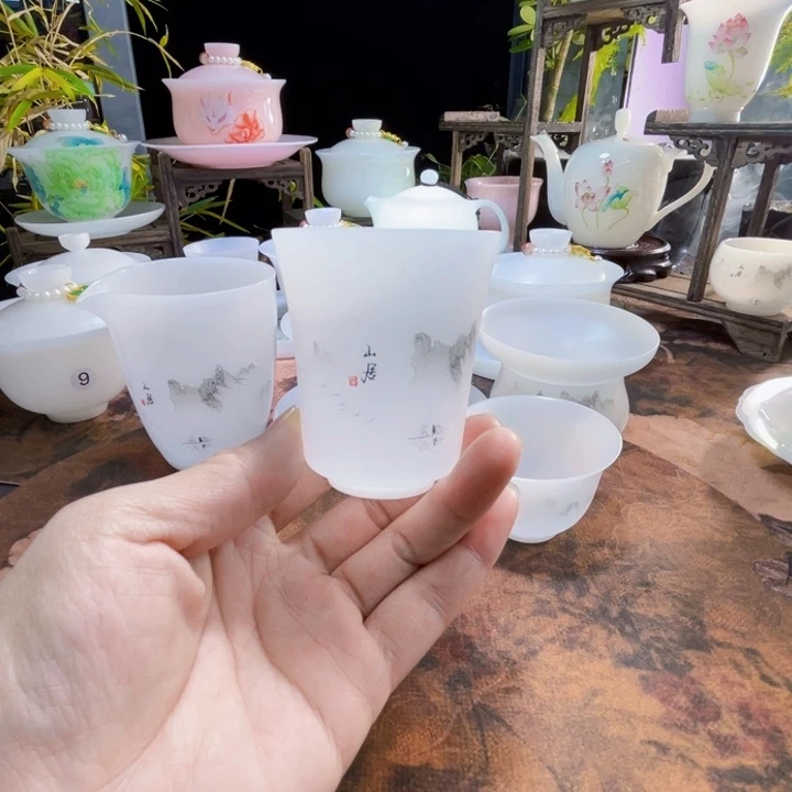 冰晶璞玉素烧薄胎水墨山居闻香杯70ml