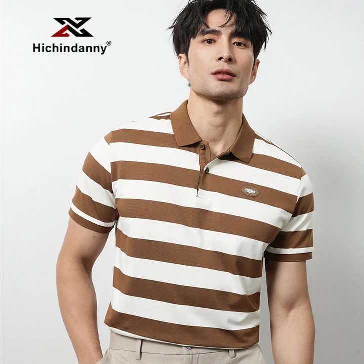 HICHIN运动polo衫男士夏季薄款条纹短袖商务休闲透气翻领t恤上衣