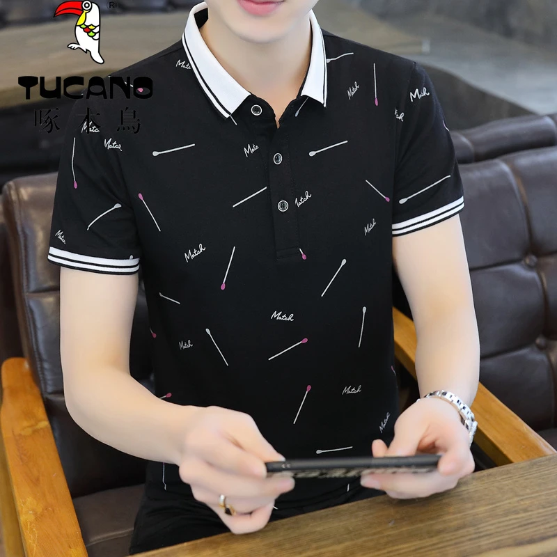 啄木鳥2025年夏季短袖t恤男士潮流翻领POLO衫冰丝薄款装体恤上衣