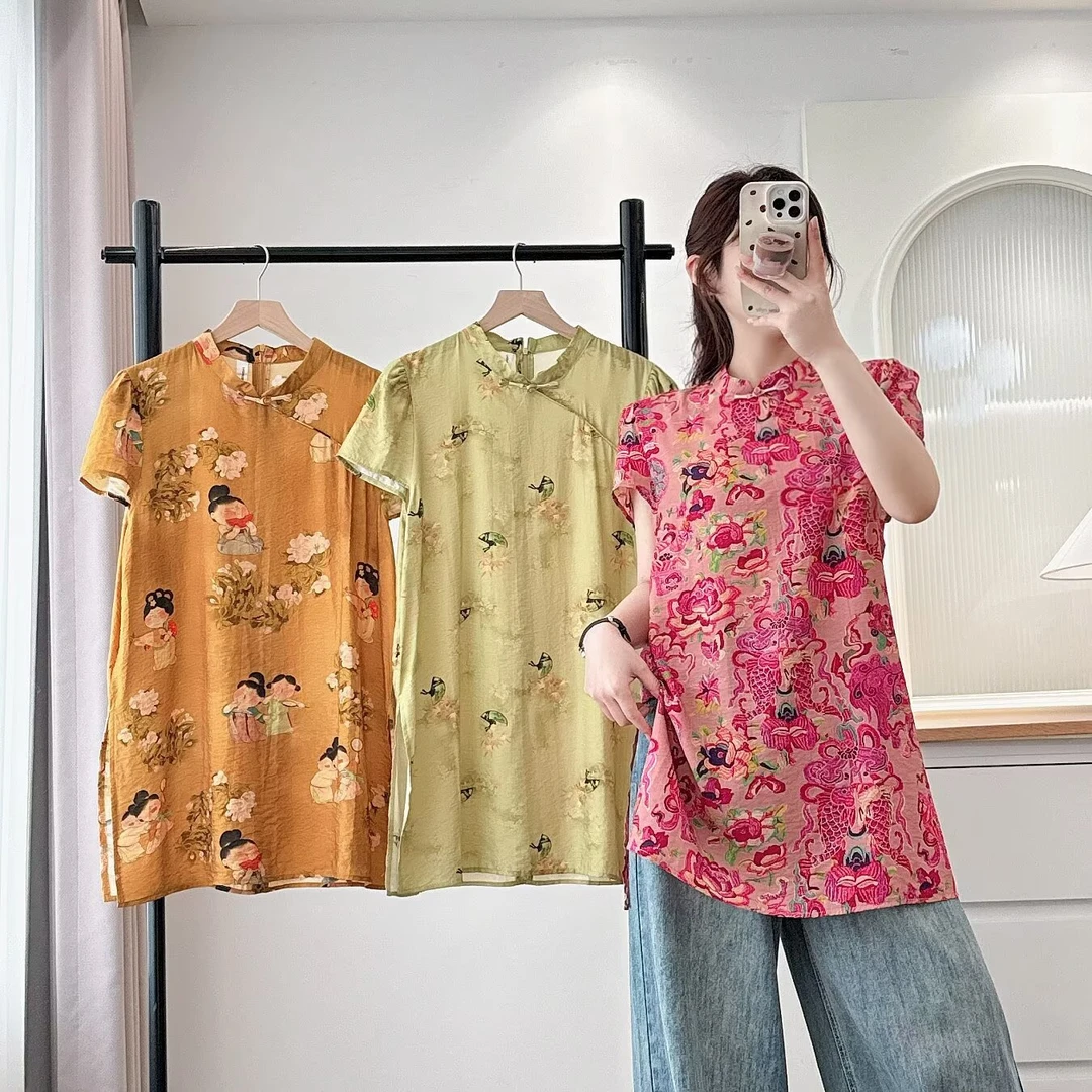 大码胖mm新中式国风复古宽松显瘦气质旗袍女夏季新款时尚上衣藏肉