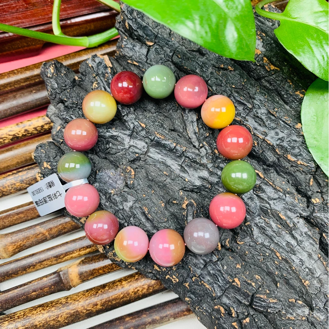 天然老矿七彩盐源玛瑙俏色光珠手串