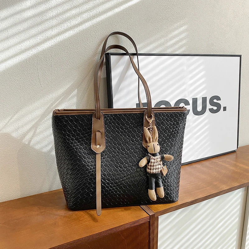 秋季新款时尚大容量托特包韩版休闲单肩包2815黑色