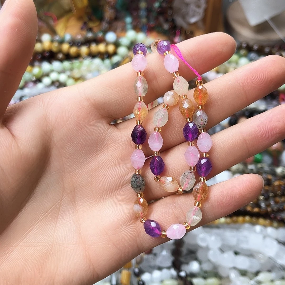 玛瑙/玉髓未镶嵌珠宝半成品6×8多宝米珠一条