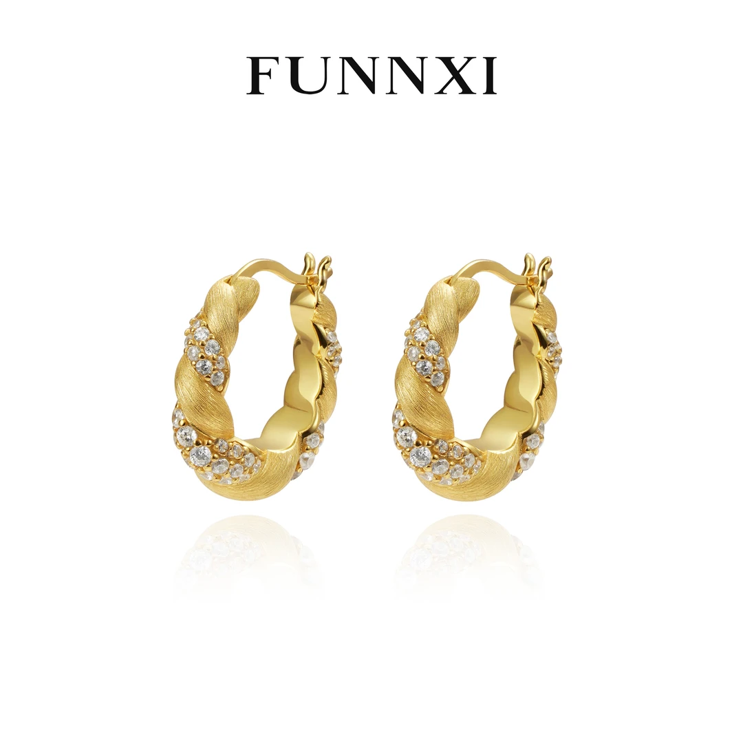 FUNNXI 925银耳饰 金色气质轻奢百搭小众设计感耳环