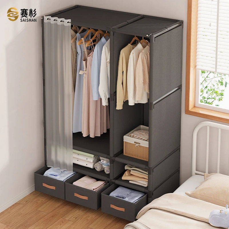 简易衣柜家用卧室防尘款布衣柜出租房屋用组装收纳柜结实耐用衣橱