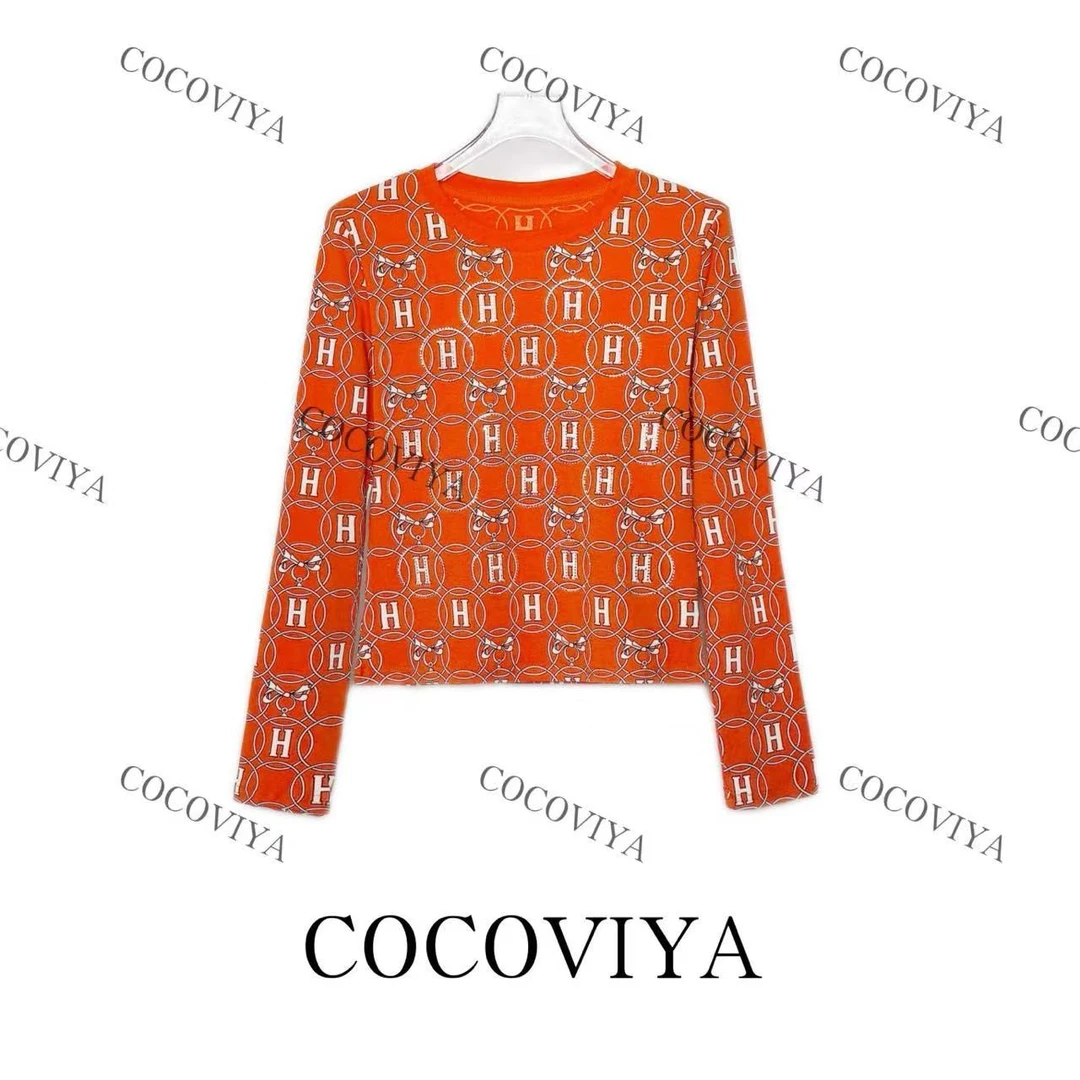 【CC】COCOVIYA橙影H链格调轻奢女装长袖T恤遮肉显瘦上衣26C-273