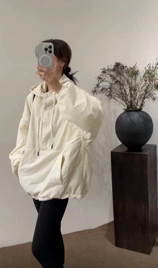 9815加棉连帽棉衣棉服女秋冬慵懒风休闲宽松面包服夹棉衬衫外套潮