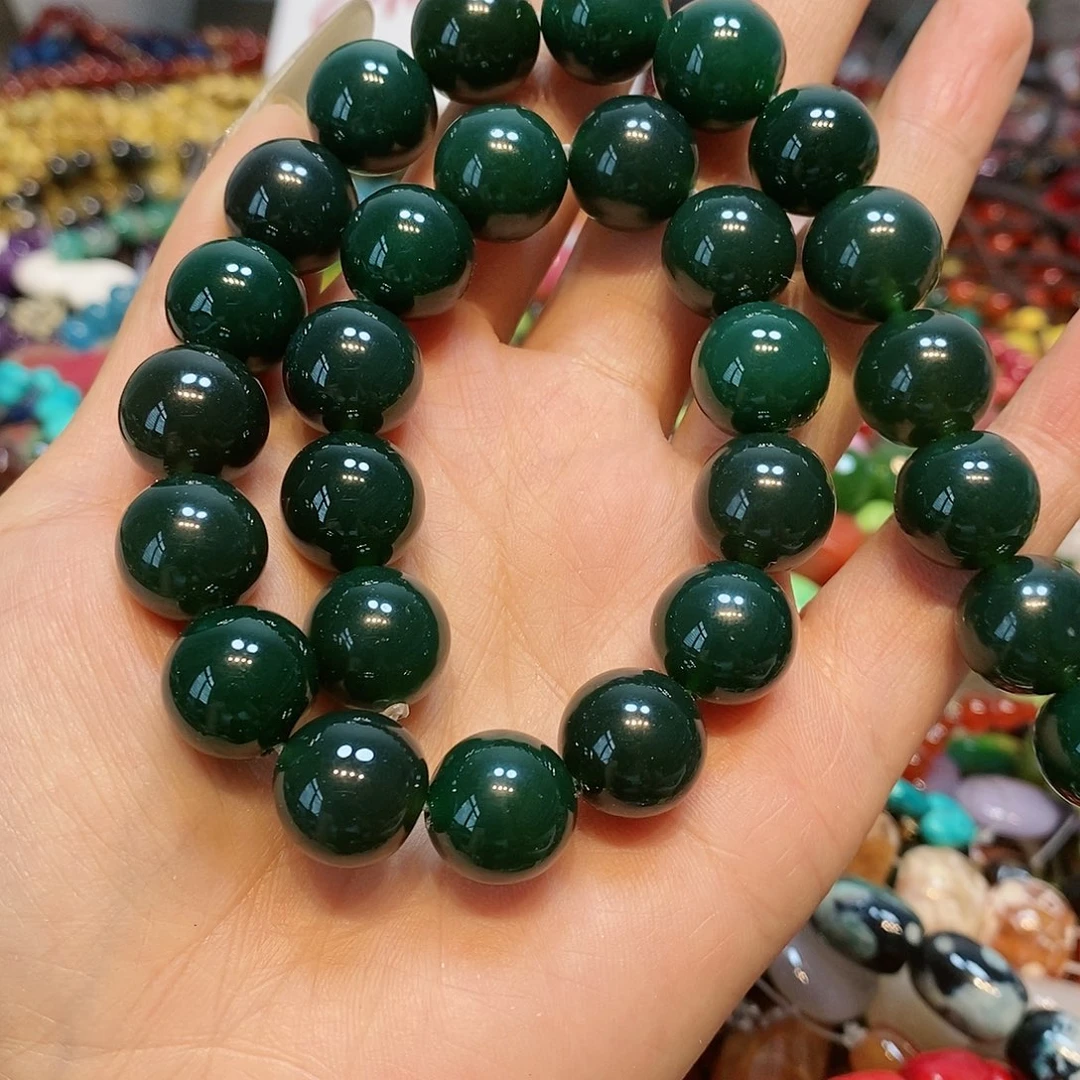 散珠玛瑙/玉髓14mm绿玛瑙一条