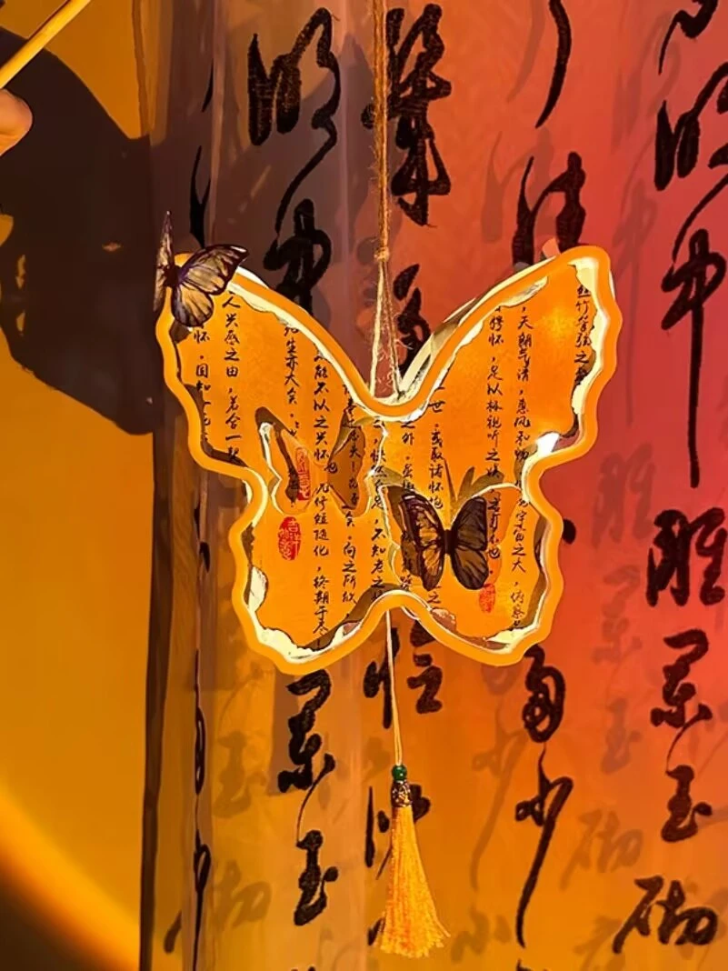 diy手工中秋节新款古风蝴蝶灯笼国风书法手作手提灯合一宫灯灯笼