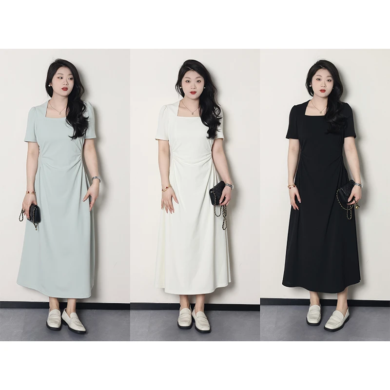QC李潇洒【小鹿乱撞】微胖大码女夏气质赫本风显瘦连衣裙 ZY401J25