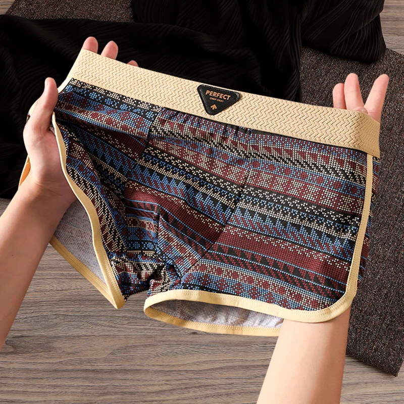 新款复古美式男士内裤男生舒适运动平角裤男式个性透气男款四角裤