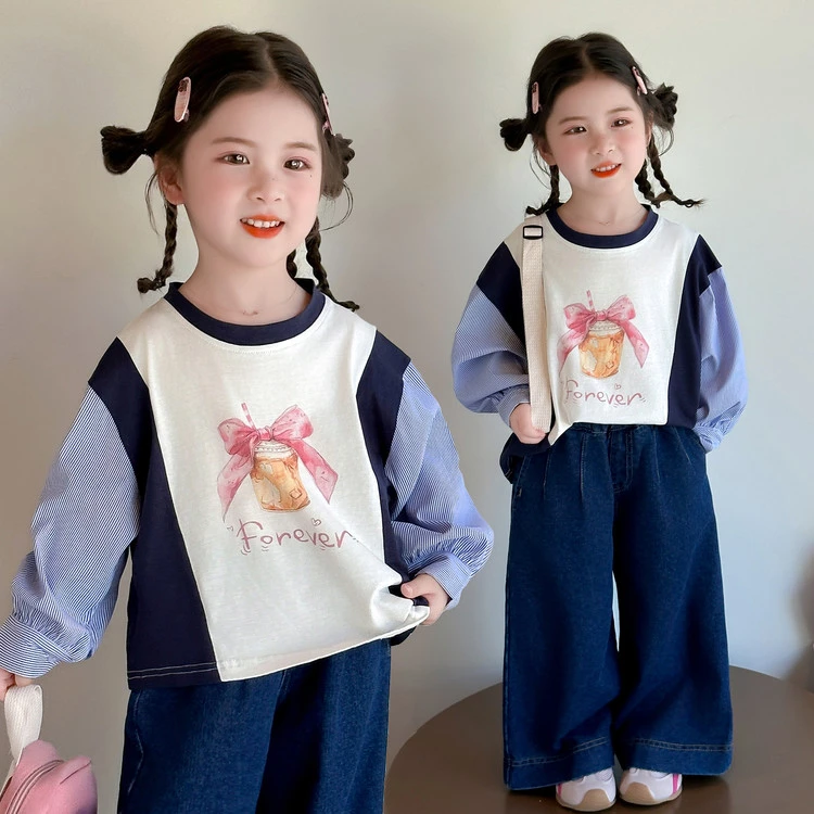 2025年女童秋款新款衬衫宝宝儿童袖打底衫长袖爆款纯棉100%全棉