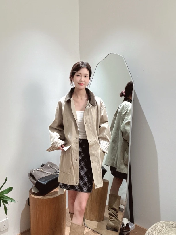 秋季新款女士韩系显瘦长款风衣夹克外套卡其色短款时尚休闲百搭