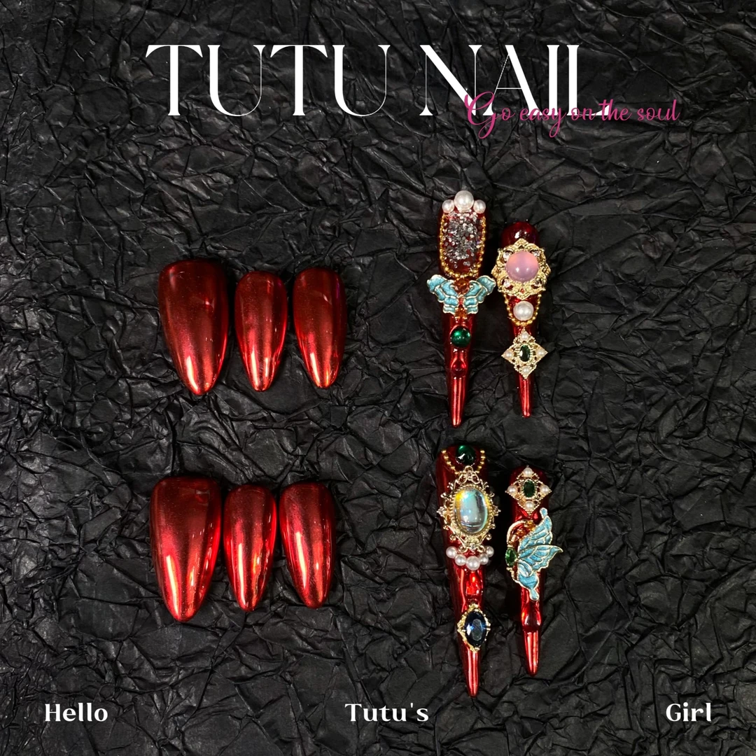 【哀家要当太后】TUTU NAIL手工穿戴美婚甲魔镜粉红中式秀禾护甲娘