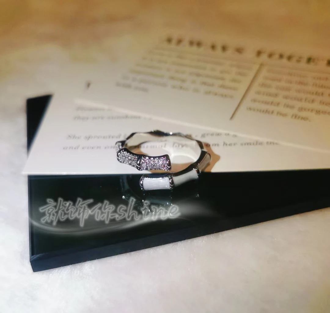 铜合金戒指 韩式ins风高级贝母气质竹节女锆石戒指