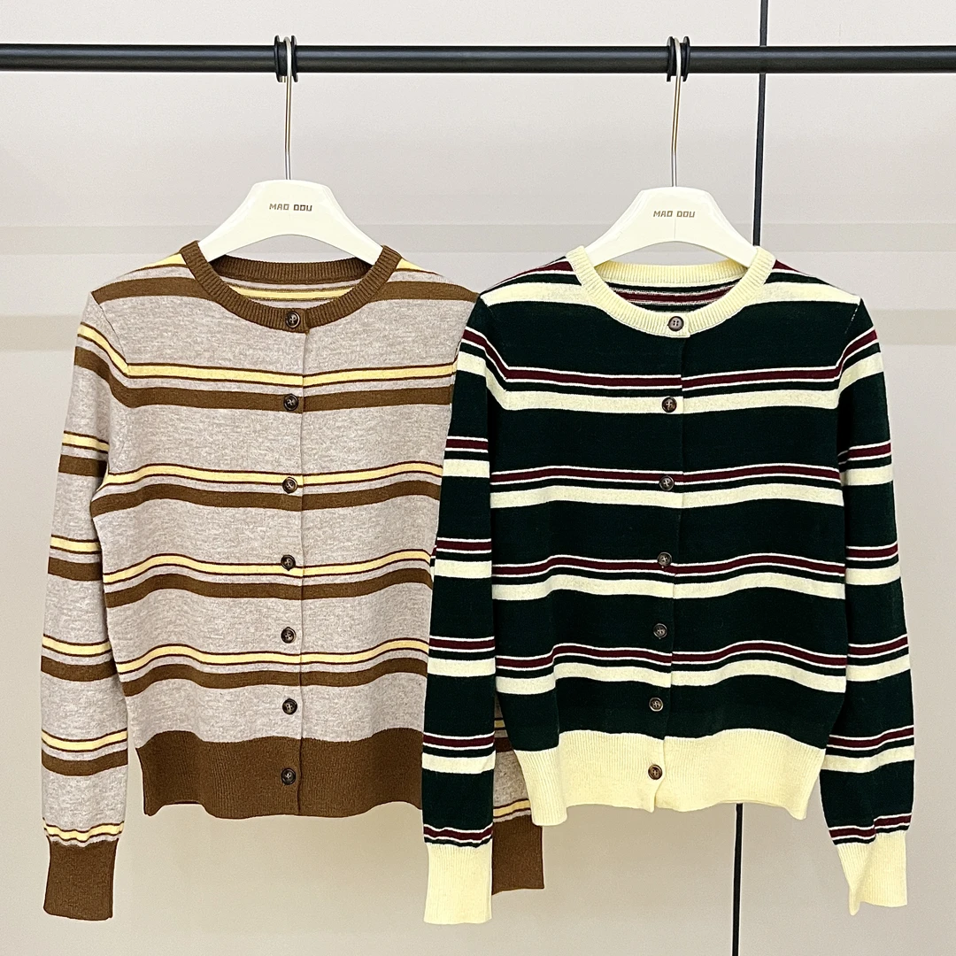 【MAODOU】5552  新款开衫 撞色条纹  25sS  款