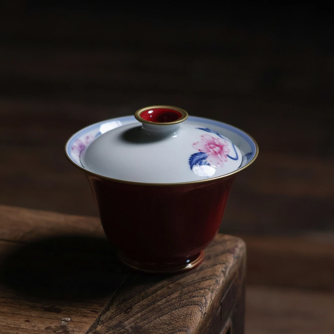 【慕白茶集】虞美人玫瑰红盖碗100ml