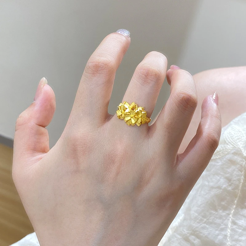 欧颜黄金繁花塔塔戒指女新款足金999设计感指环生日礼物送女友