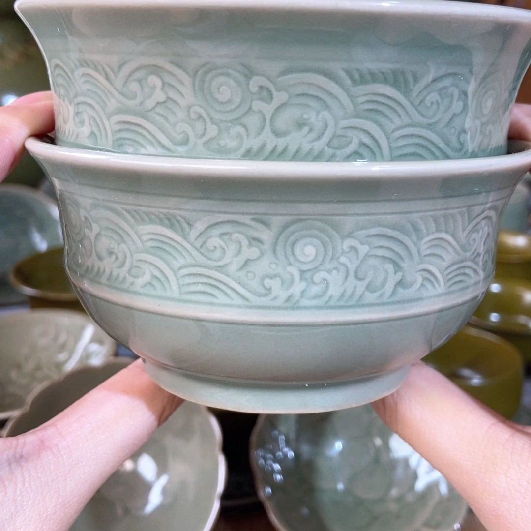 瓷片海浪纹米饭碗微瑕福利六只哈哈哈哈