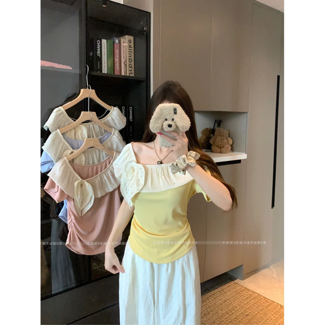 【8803】大码女装胖mm法式独特气质荷叶边T恤夏季高级感显瘦上衣