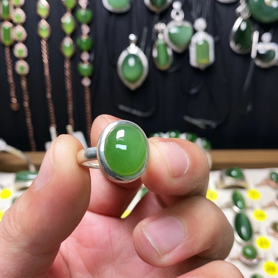 和田玉（碧玉）银S925镶嵌戒指