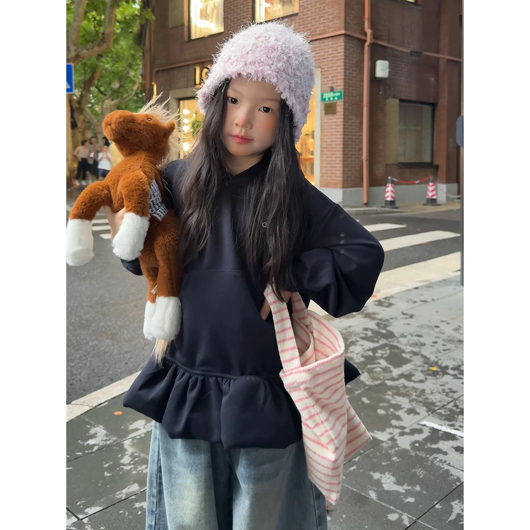 Harper kids 韩版连帽炸街花苞下摆气质纯色卫衣 H25D010797