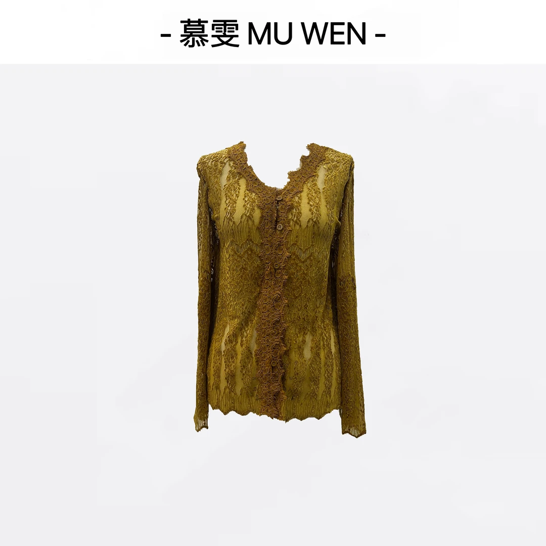 【云醉墨】新中式早秋国风V领蕾丝上衣251466360