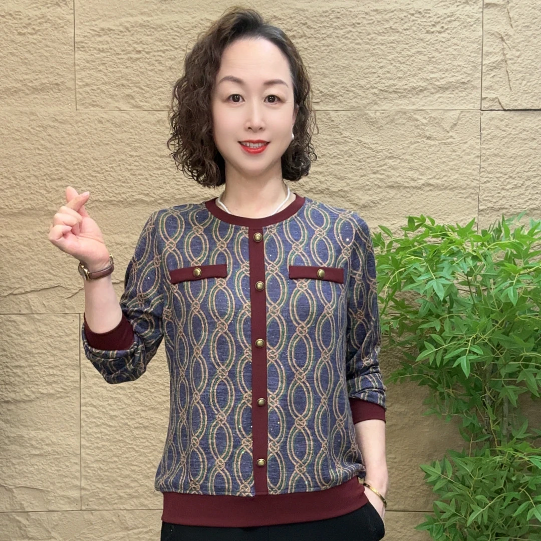 时尚妈妈装秋季宽松小香风气质减龄休闲女士长袖漂亮小衫百搭上衣