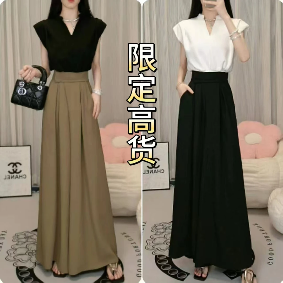 中性风时尚套装显瘦气质高腰休闲女神范减龄夏季上衣阔腿裤