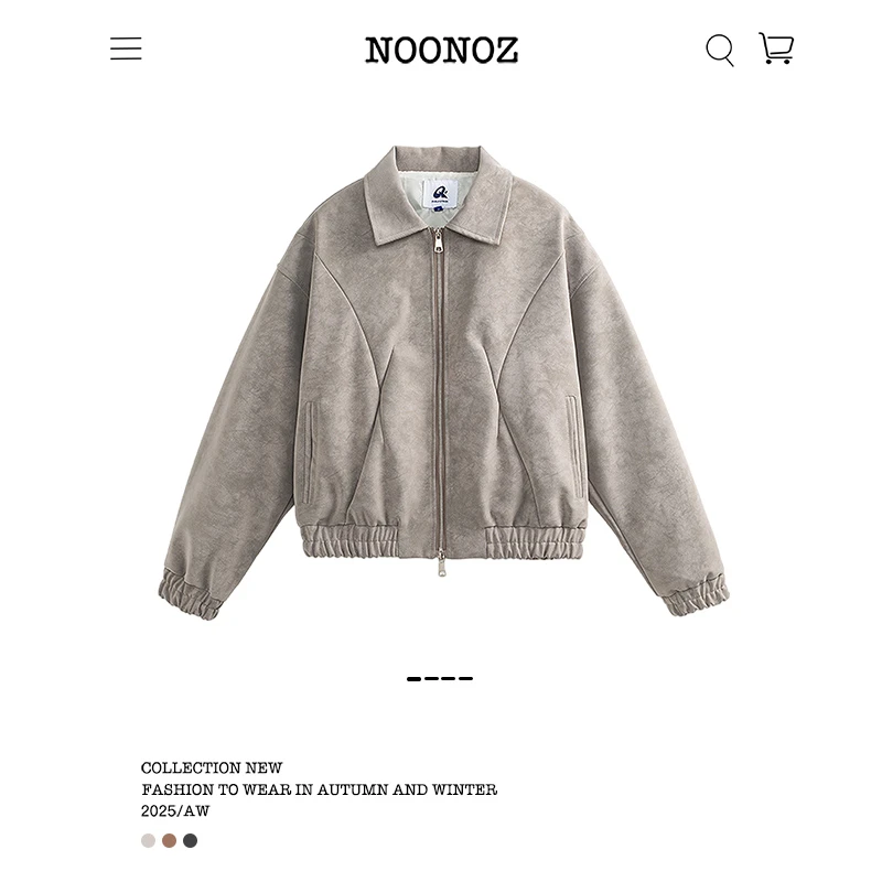 NOONOZ复古美式褶皱翻领夹克男潮牌秋冬中性风高级感飞行员外套