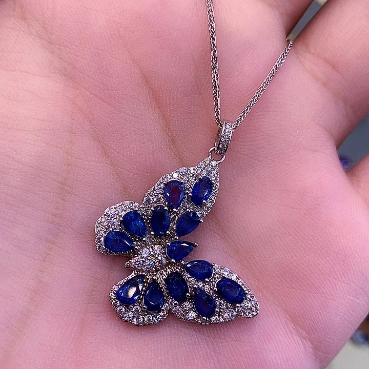 蓝宝石颈饰银S925镶嵌