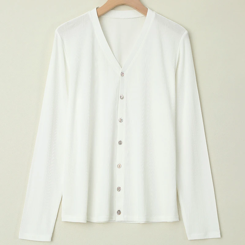 D女士桑蚕丝限量捡漏款真丝异形罗纹加捻时尚开衫长袖上衣C9069