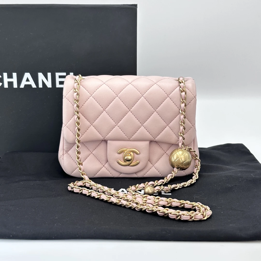 95新 Chanel/香奈儿 23k粉金金球方胖子单肩斜挎包02171