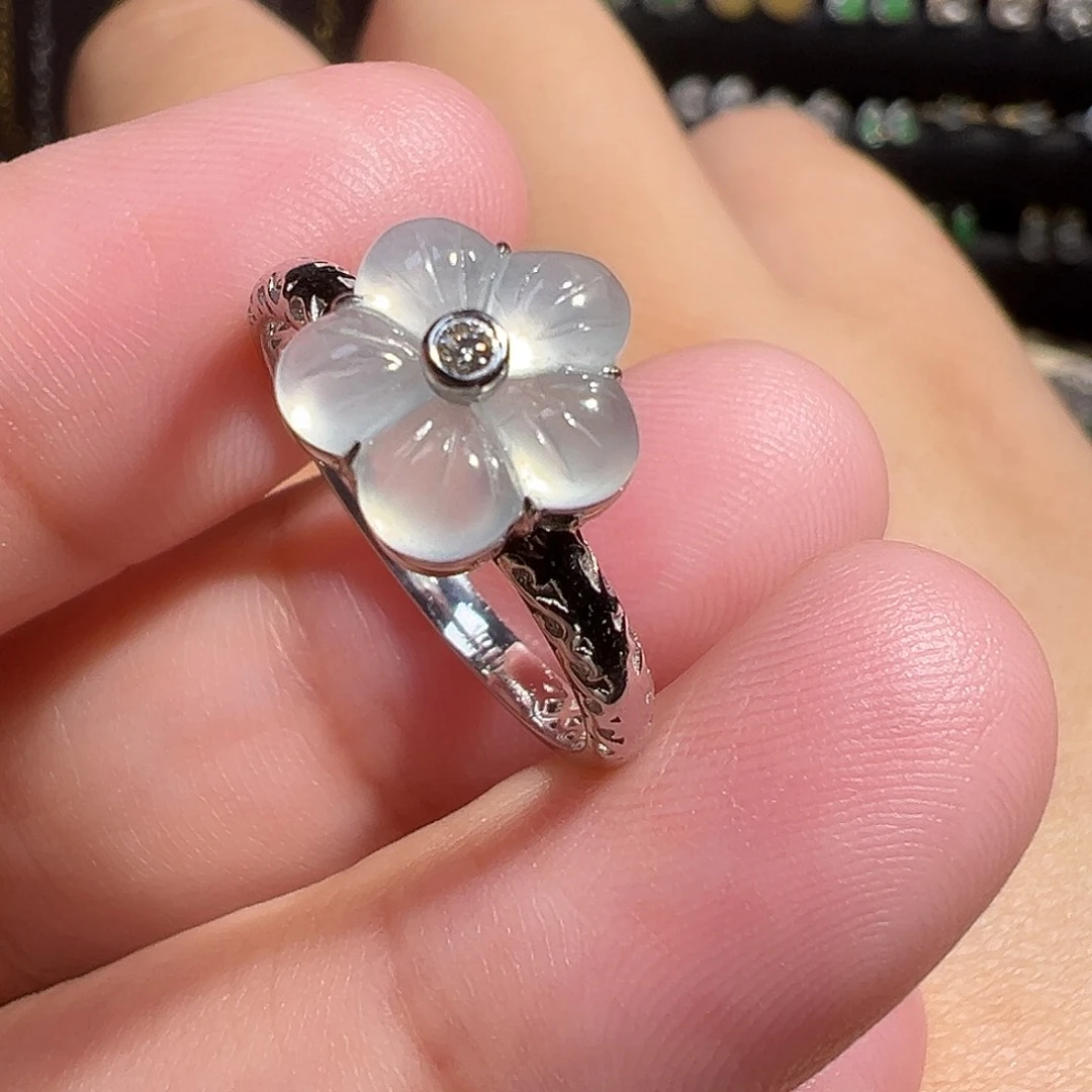 18K金镶嵌戒指翡翠花花翡翠戒指