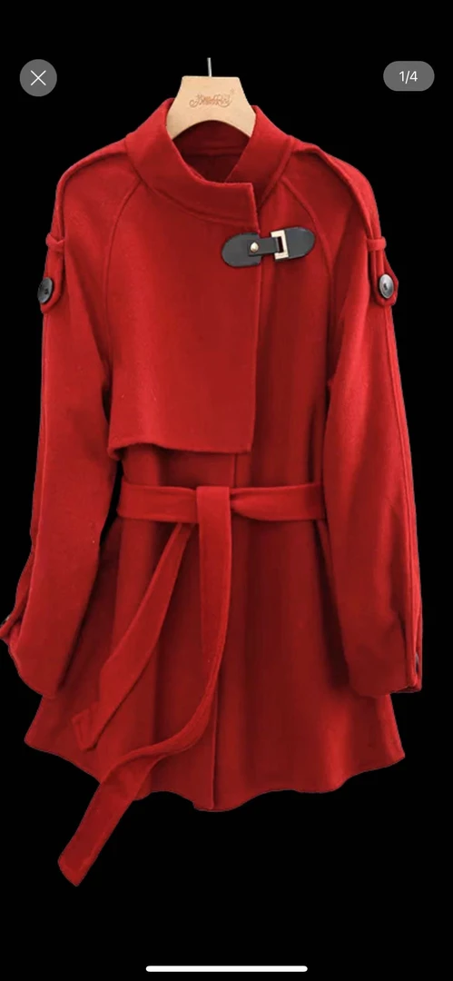 110-法式秋冬女无领立领保暖毛呢外套呢大衣中长款呢子