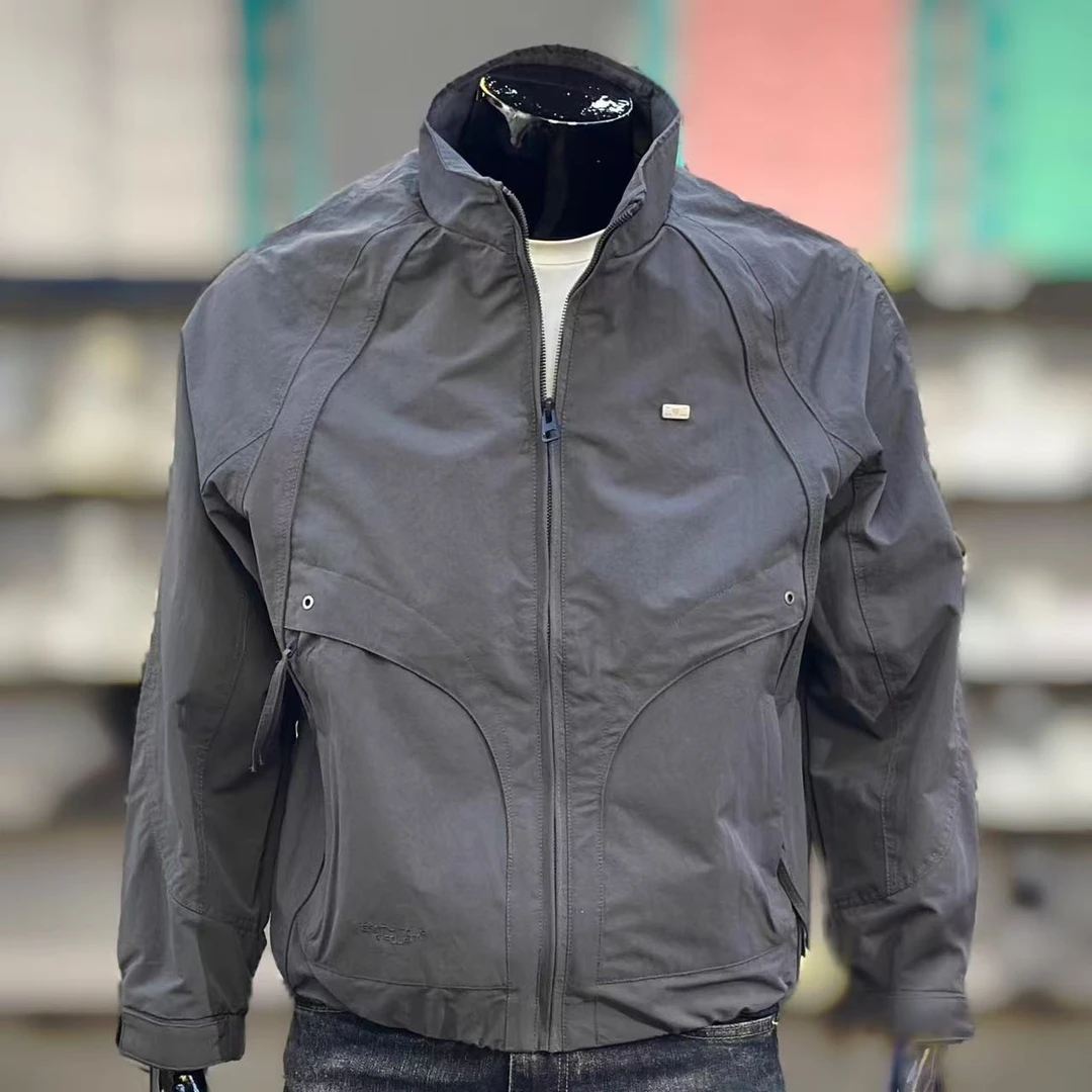 2025秋季多口袋工装夹克男士落肩立领百搭外套休闲简约灰色上衣男
