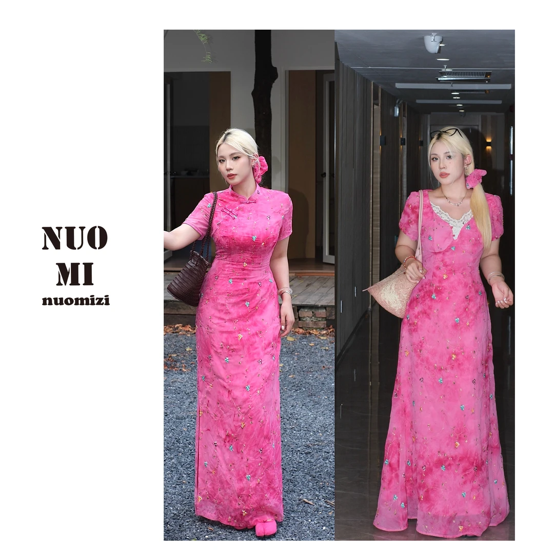 ZOZ糯米子[桃之夭夭]新中式国风旗袍夏季显瘦开叉薄款连衣裙裙子