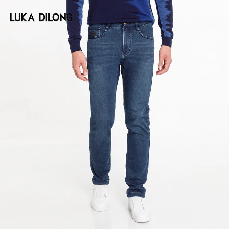 路卡迪龙-【磨毛内里】秋冬蓝牛男牛仔长裤简约直筒裤342247422
